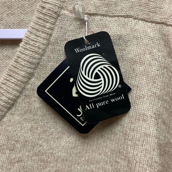 Jockey Vintage Mens 100% Lambswool V-Neck Oatmeal Cream Knit Sweater | NWT | XL - Picture 4 of 6